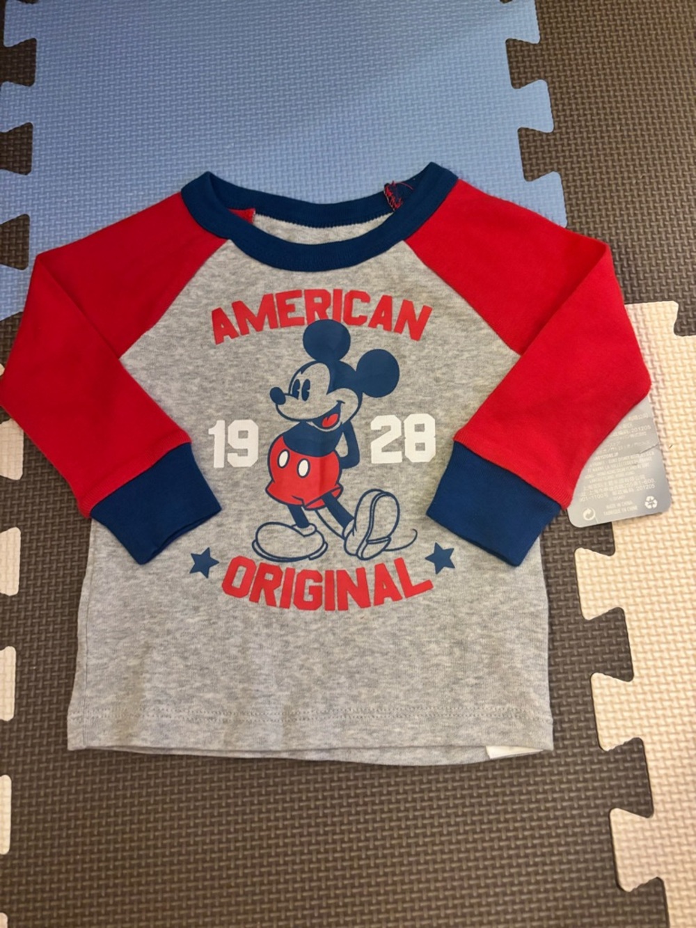 Disney Mickey Mouse Raglan Tee - Red, Gray & Navy